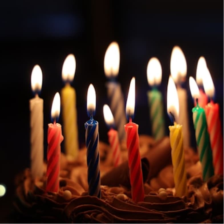 Birthday cake candles glowing